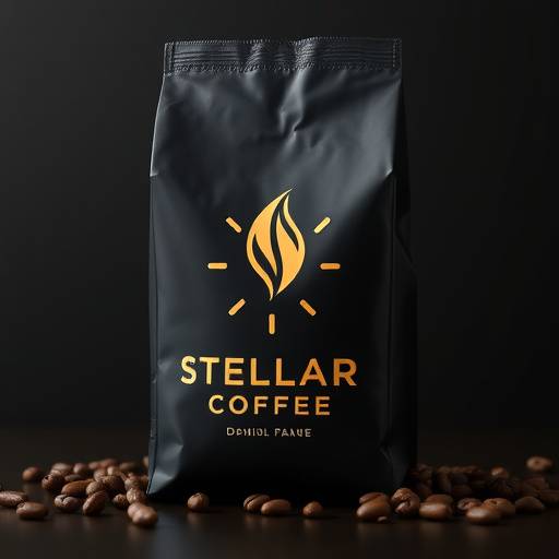 Complete brand identity for 'Stellar Coffee', including logo, packaging, and marketing materials, reflecting a premium and sophisticated coffee brand.