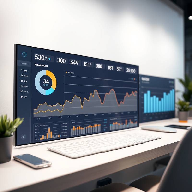 SEO Optimization dashboard showing keyword ranking and website traffic analytics