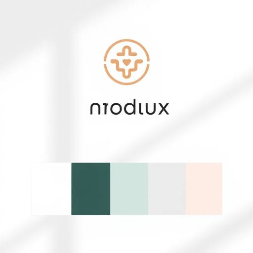 Various branding elements including a logo, color palette, and typography
